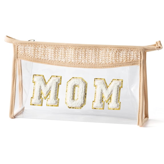 Waterproof Transparent Makeup Bag, MOM Patch Letter Large Capacity Toiletry Bag for Travel,1pack