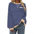 thumbnail image 1 of ZVAVZ Chandail en Molleton Rayé pour Femmes à Manches Longues Col Rond Automne Surdimensionné Décontracté Chandail Haut 2025 Y2K Tenues Preppy Marine TG, 1 of 7