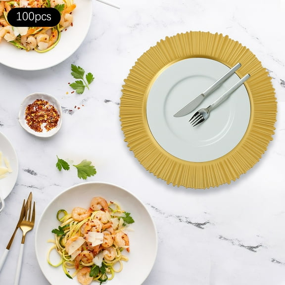 100*Charger Plates 13" Exquisite Plates Round PP Charger Plates for Weddings Birthday Parties, Holidays, Banquets
