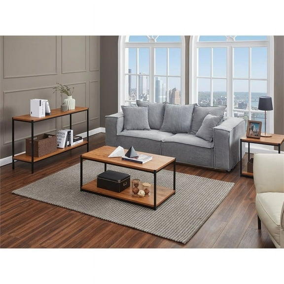 Caffoz Brooklyn Series Industrial Wood Storage Console Table, Oak Brown