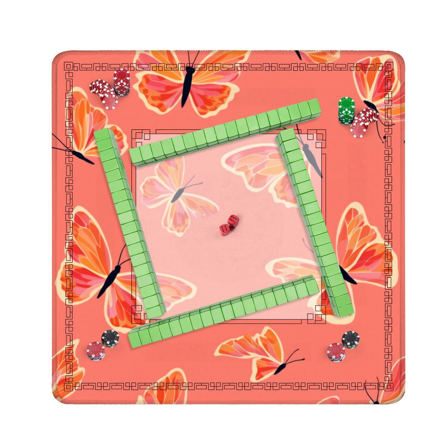 Mahjong Mat 31.5" x 31.5" Seamless butterflies coral color design butterfly Non-Slip Noise Reduction American Mahjong Tiles Table Cover for Dominoes Poker Card Board Games Gift