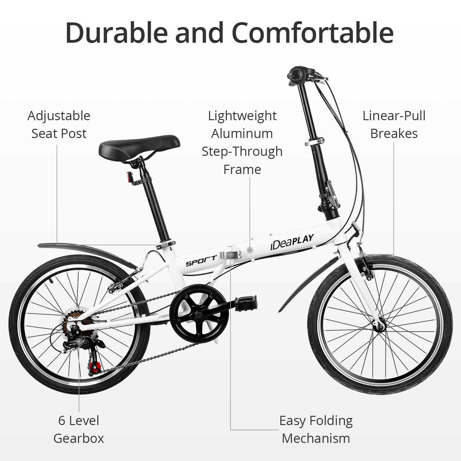 URSING 20 Inches Folding Bike for Kids Portable Lightweight Cruiser Bike Comfort Bike for Students Girls Ladies 
