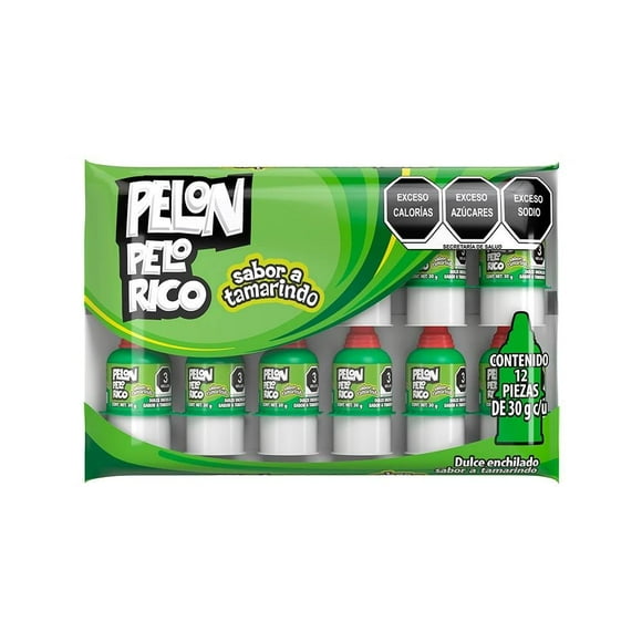 Dulce enchilado Pelon Pelo Rico sabor tamarindo picosito 12 pzas 30 g c/u