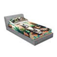 thumbnail image 2 of Ambesonne Cat Fitted Sheet & Pillow Sham Set, Painting Boho Cozy Scene Kitty, Twinxl, Jade Green Grey Orange, 2 of 2
