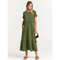 thumbnail image 6 of Women Summer Casual Short Sleeve Crewneck Aline Swing Flowy Tiered Shirt  Beach Long Dress 2025 Trendy Outfits Black Large, 6 of 9
