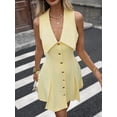 thumbnail image 4 of Women'S V Neck Short Dress Button Front Sleeveless A Line Flare Tank Dresses Yellow S, 4 of 9