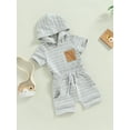 thumbnail image 4 of Newborn Baby Boy Clothes Short Sleeve Hooded Tops with Pocket Drawstring Short Casual Summer Outfits 6m 12m 18m 24m 3y, 4 of 9