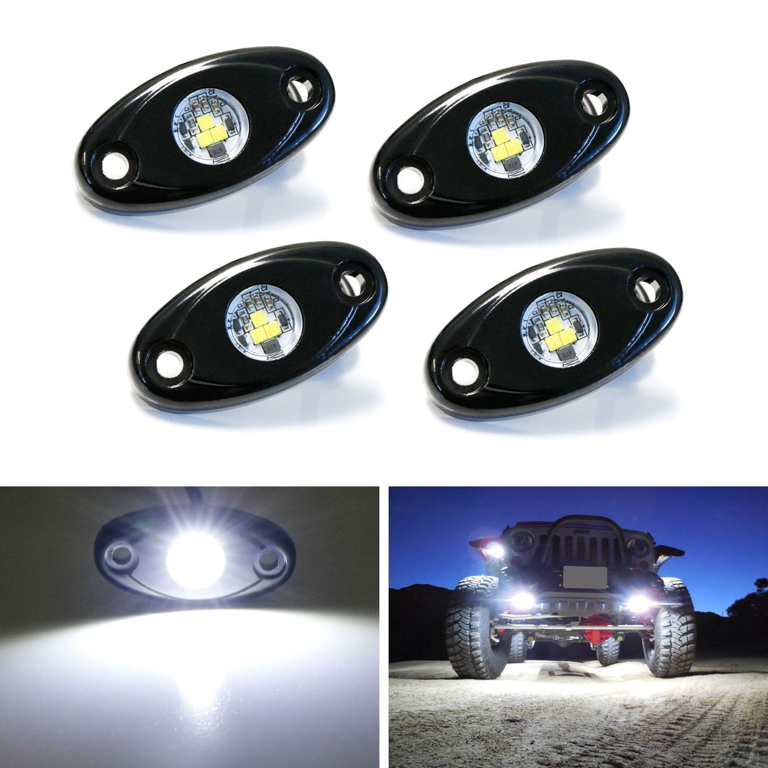 4x 9W 2" White CREE LED Rock Light Bar Wheel RV For Jeep Truck SUV Off-Road Boat 