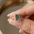 thumbnail image 2 of Emerald Cut Moss Agate Ring, Diamond Halo Ring, 925 Sterling Silver Wedding Ring, Anniversary Ring, Statement Ring, Engagement Ring., 2 of 4