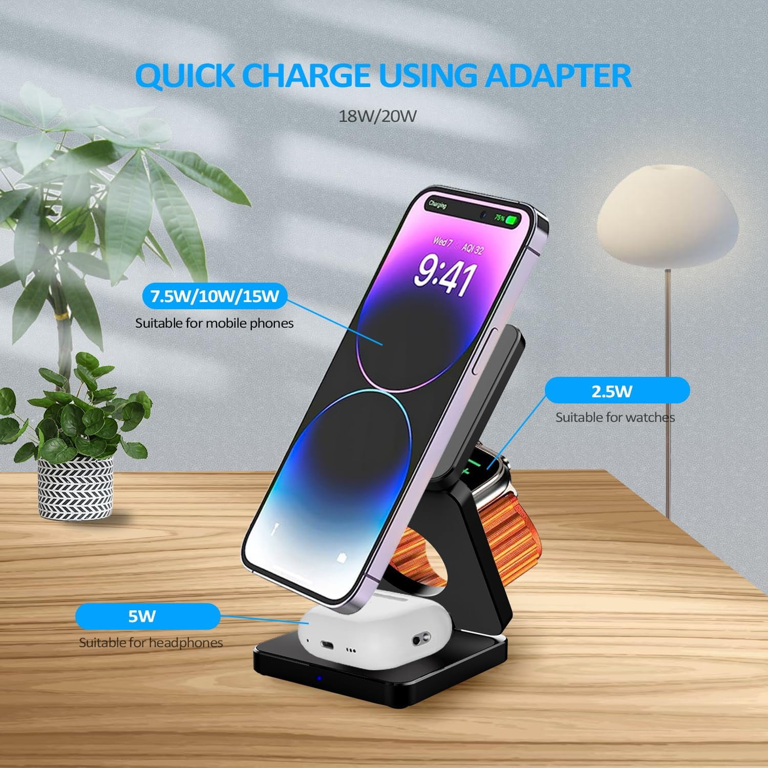 YXELECT 3 in 1 Magnetic Wireless Charger Compatible for iOS Phones/Earbus/Watches,Charging Station for All Smartphones,Smartwatches & Earbuds,Portable Travel for Multiple Devices
