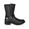 thumbnail image 2 of Bumper Nowa-01 New Women PU Quilt Stud Buckle Ankle Strap Mid Calf Riding Boots, 2 of 5