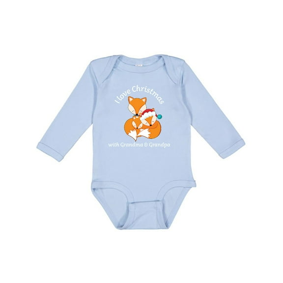 Inktastic I Love Christmas with Grandma and Grandpa Cute Fox Family Boys or Girls Long Sleeve Baby Bodysuit