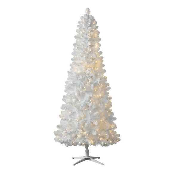 Treetopia Tous Enneigés en Blanc 8 Pieds Artificiel Arbre de Noël Mince Pré-Éclairé