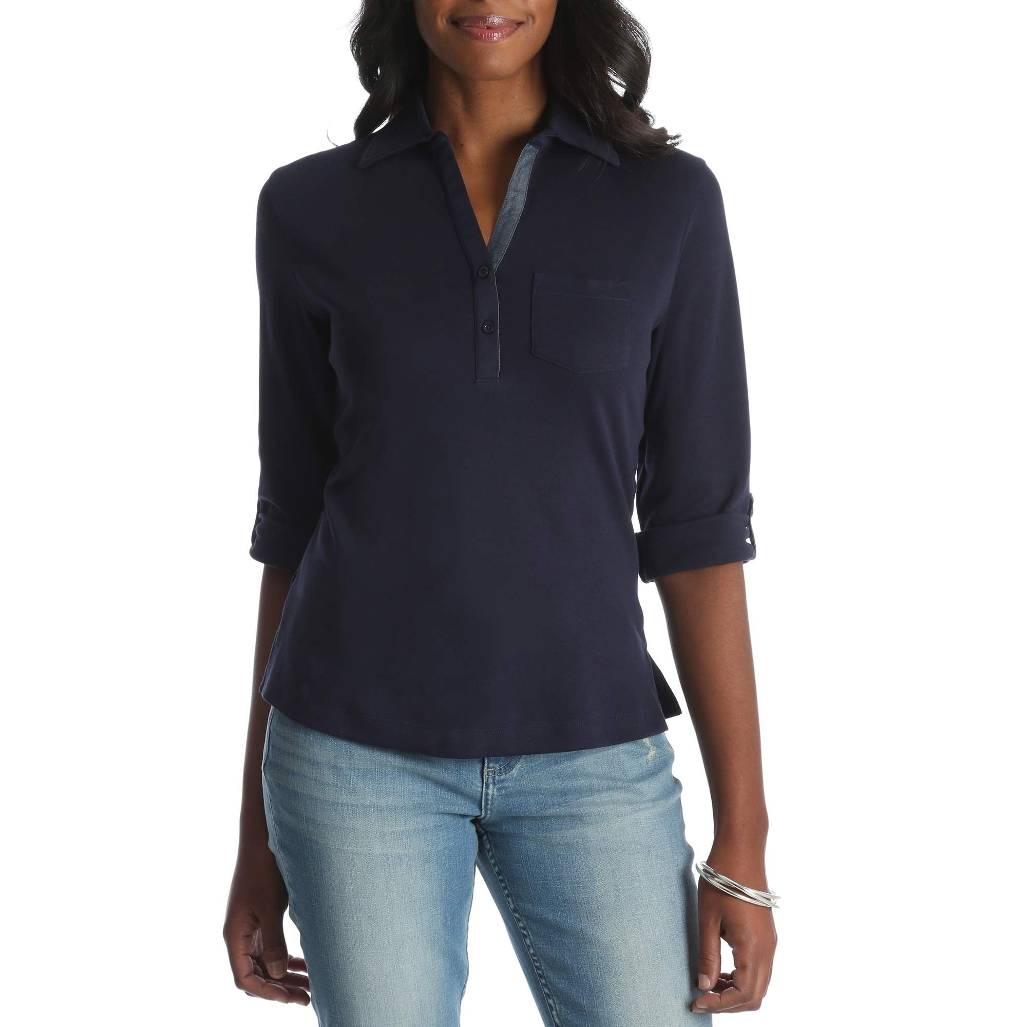 Lee Riders Women's 3/4 Sleeve Knit Top With Button Placket Walmart