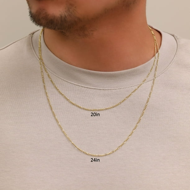 Nuragold 10k Yellow Gold 2mm Figaro Chain Link Pendant Necklace