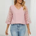 thumbnail image 2 of tklpehg 3/4 Sleeve Womens Tops Relaxed Fit Comfortable V Neck Three Quarter Sleeve Lace Flare Sleeve Shirts Leisure Solid Color Tunic Tops Blouse Pink 12(XXL), 2 of 6