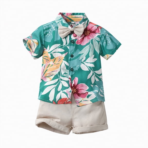 Toddler Clothes for Boys Kids Baby Outfits Sets Summer Cotton Floral Printed Short Sleeve Beach 6 12 18 24Months 2T 3T T-Shirt Pocket Pants Set T-shirt with Elastic Waist Shorts Outfit 2-Piece