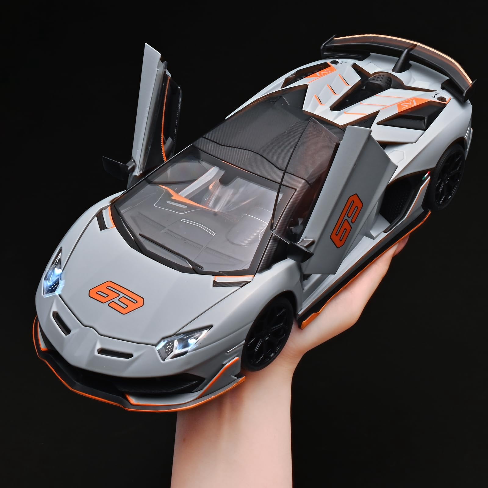 CHUNYAN 1/18 Diecast Cars Lambo SVJ 63 Model Car Kits,Lambo Collectibles Model with Light and Sound,Race Cars for Kids Ages 4-8(Black)