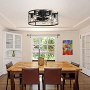 20Small Flush Mount Ceiling Fan with Light and Remote Control,Caged Ceiling Fan with 6-Speed Reversible DC Motor