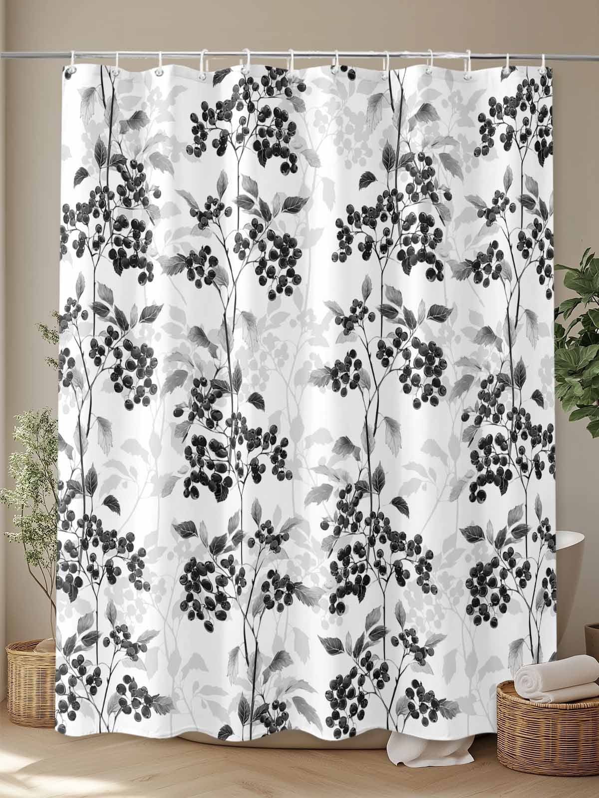 Boanket Polyester Fabric Black Gray Botanical Shower Curtain, Vintage Nature Flower Waterproof Bathtub Curtain Bathroom Decor Set with Hooks 36 x 78 Inches,
