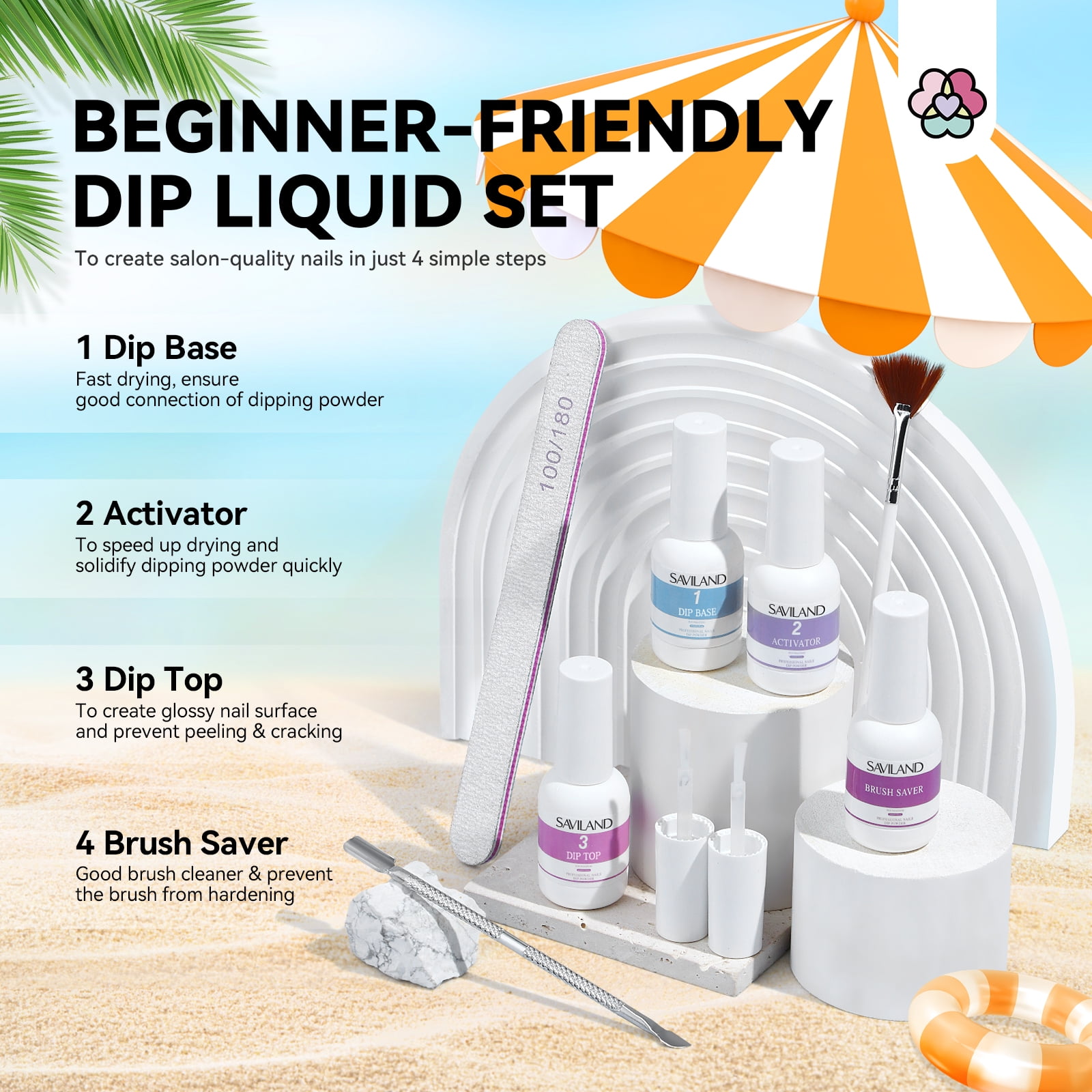 Saviland 29Pcs Dip Powder Nail Kit with Everything - 20 Colors Dipping Nail Powder Kit with Base and Top Coat Activator Brush Saver Dip Powder Liquids Set