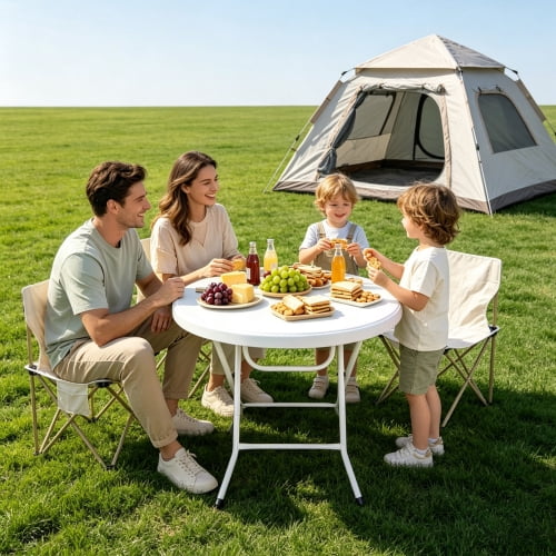 31.5" Round Folding Table, HDPE Cocktail & Bistro Table, Tool-Free Setup, Foldable for Outdoor Parties, Weddings, Cafes & Backyard, White