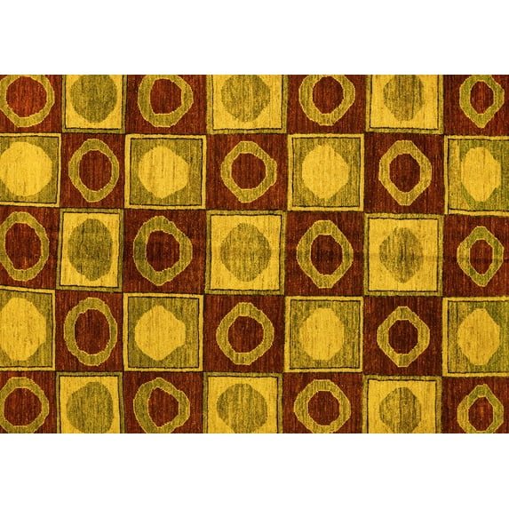 Ahgly Company Machine Washable Indoor Rectangle Abstract Yellow Modern Area Rugs, 2' x 5'