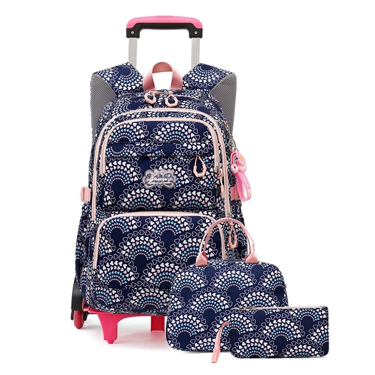 lvyH Kids Rolling Backpack 3pcs Wheeled Backpack Lightweight Waterproof Schoolbag Set with Lunch Bag Pen Case,Black