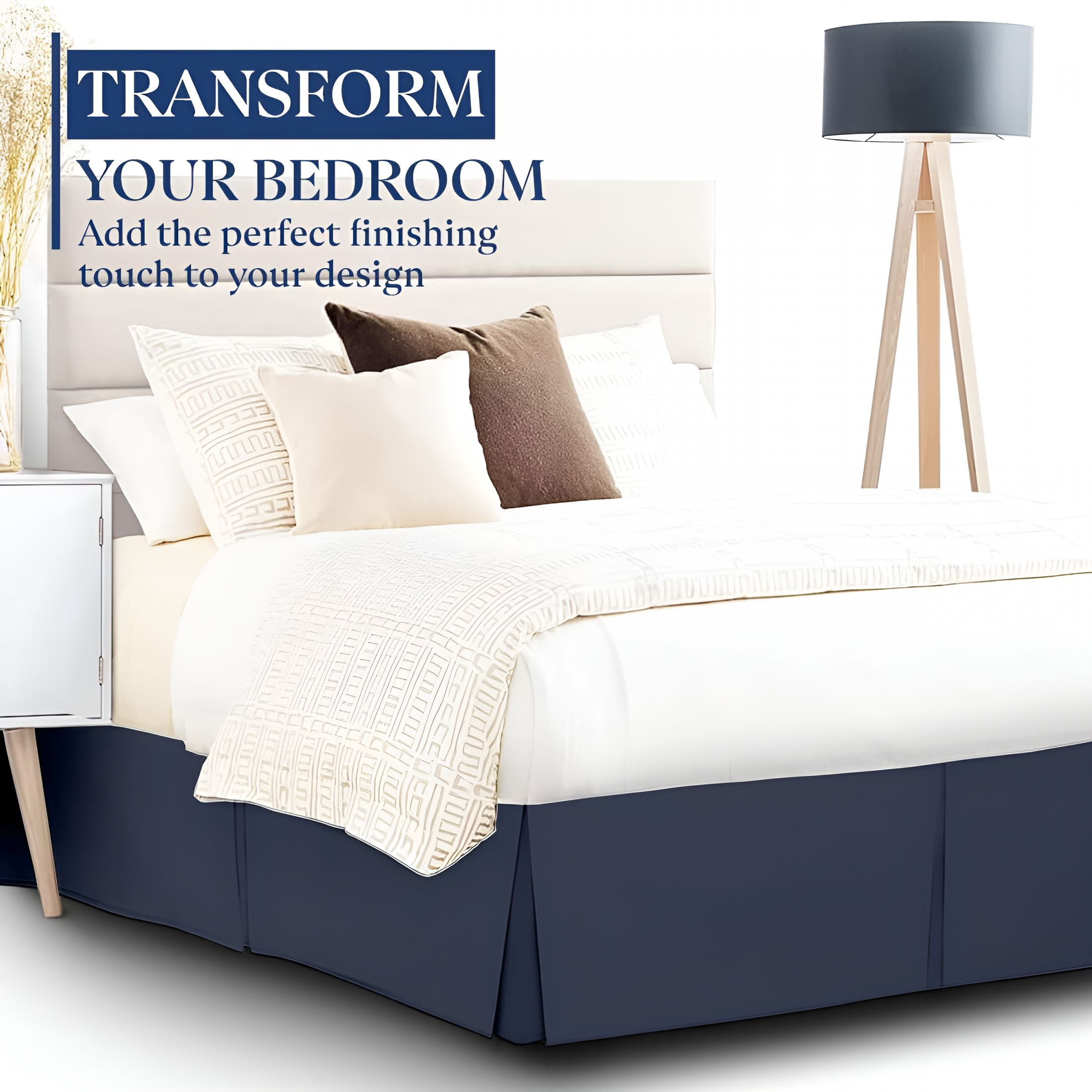 AUQ Luxury Pleated King Bed Skirt with Split Corners - 14 Inch Tailored Drop - Pleated Dust Ruffle - Wrinkle-Free 100% Microfiber - Easy Fit,Soft & Durable - Navy Blue