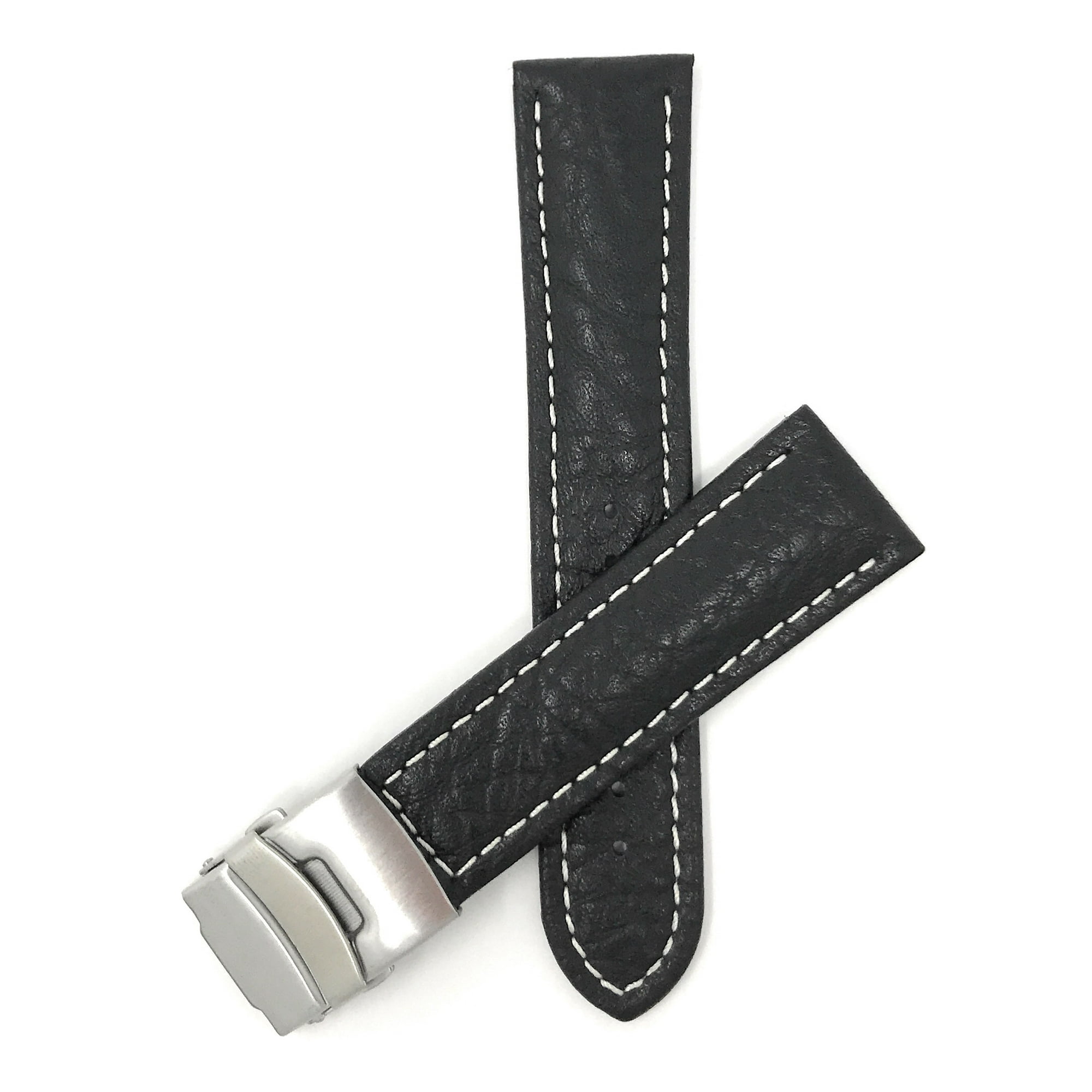 Bandini 22mm Leather Watch Strap Band Deployment Clasp Buckle Brown 22mm