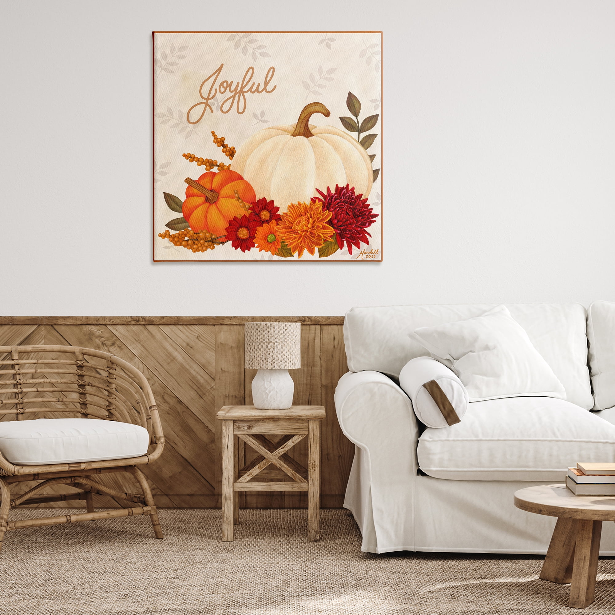 Stupell Industries Joyful Floral Pumpkins Holiday Painting Gallery Wrapped Canvas Art Prints Wall Art, 36 x 36