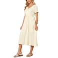thumbnail image 4 of INSPIRE CHIC Women's Linen Dress Summer Short Sleeve V Neck Boho Sundress Casual Loose Flowy Beach Midi Dresses XL Beige, 4 of 6