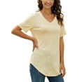 thumbnail image 6 of Glonme Ladies Tee Short Sleeve T Shirt V Neck Tops Beach Fashion Tunic Blouse Casual Solid Color Pullover Apricot S, 6 of 7