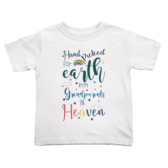 Hand Picked for Earth By My Grandparents In Heaven Cute Toddler Tshirts for Boys Girls (White, Youth S)