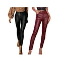 thumbnail image 5 of Franhais Women Leather Pants, High Waist Wrapped Slimming Side Pockets Solid Color Casual Party Fall Trousers, 5 of 9