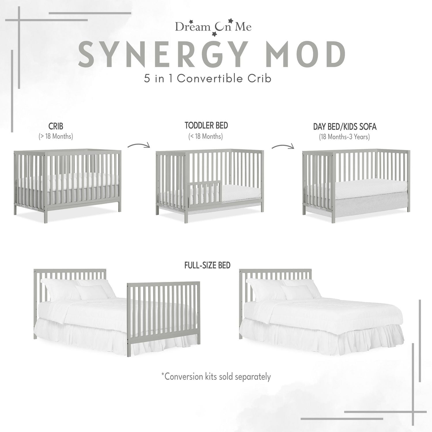 Dream On Me Synergy MOD Crib, Made with Sustainable New Zealand Pinewood, Convertible Crib