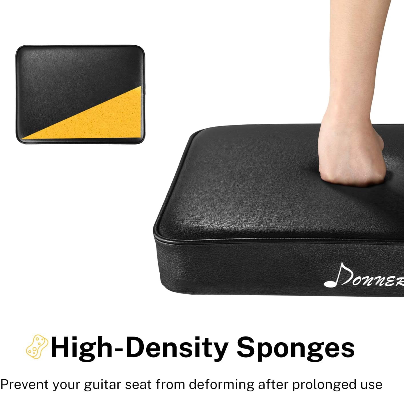 Donner Piano Bench, Adjustable Keyboard Bench Portable Stool Collapsible Chair Foldable Seat X-Style, 2.4 Inch Thickness High-Density Sponge Padded, Non-Skid Design, Black