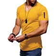 thumbnail image 4 of BKQCNKM Mens Shirts for Men Mens Summer Fashion Casual Solid Color Zipper Pocket T Shirt Short Sleeve Shirt Top Blouse Mens T Shirt, Yellow 3XL, 4 of 5