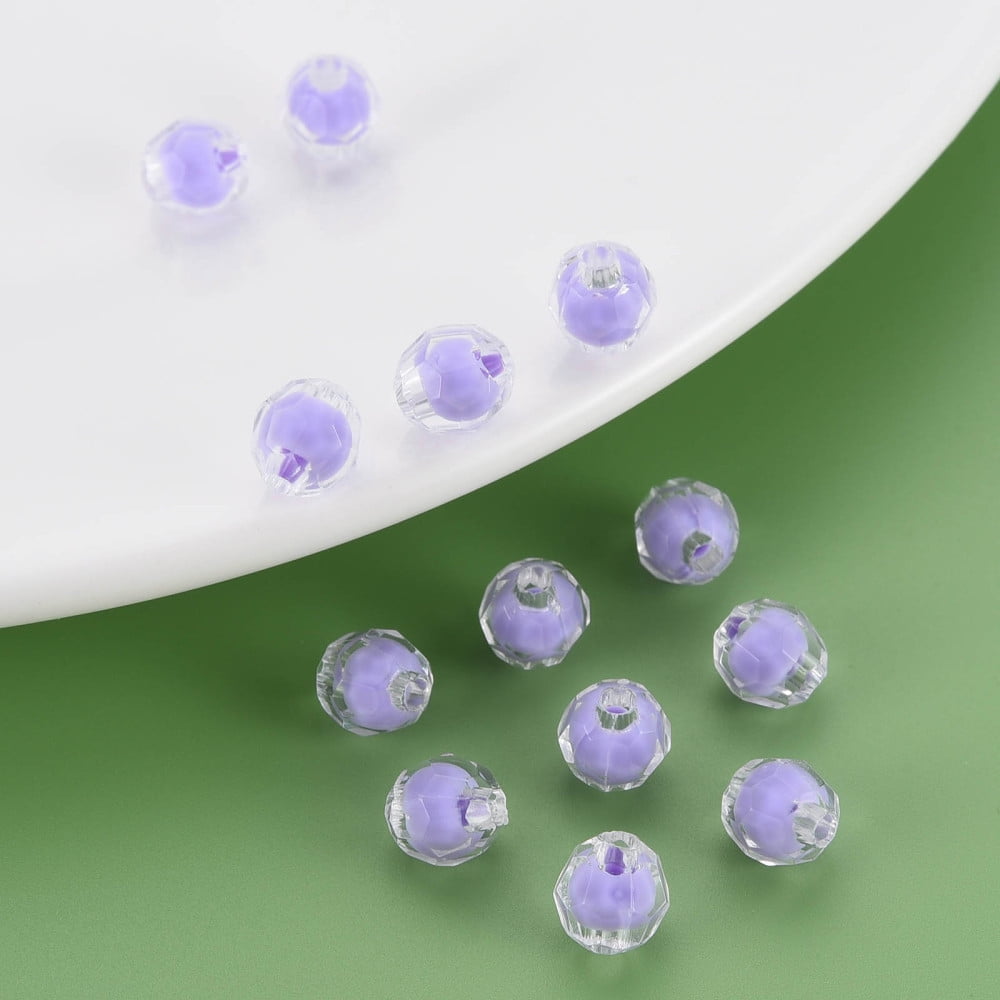 Transparent Acrylic Beads Bead in Bead Faceted Round Lilac 8x7.5mm Hole: 2mm 2000pcs/500g