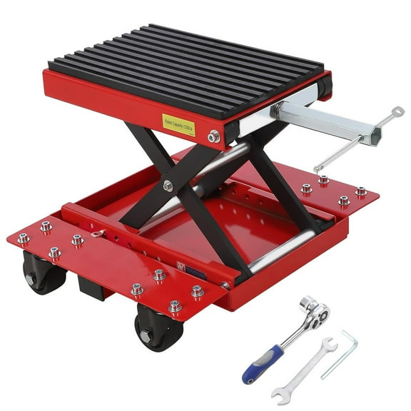 Telyswee Motorcycle Lift Jack 1200lbs Capacity Transmission Scissor Jack with Wide Deck & Dolly, Thickened Rubber Pad Dirt Bike Stand Lift for ATV, Street, Cruiser Bikes