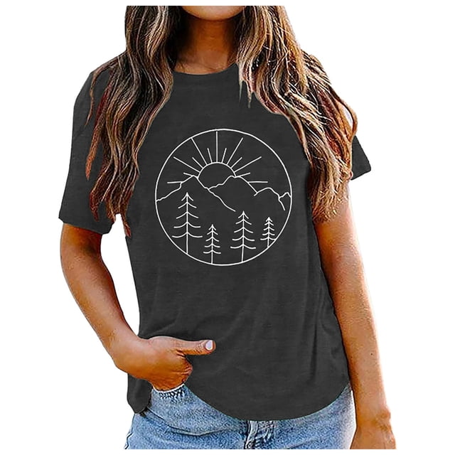 Hauts pour Femmes Imprimé Confortable et à la Mode Haut Coloré Manches Courtes T-Shirts pour Femmes Gris Foncé m