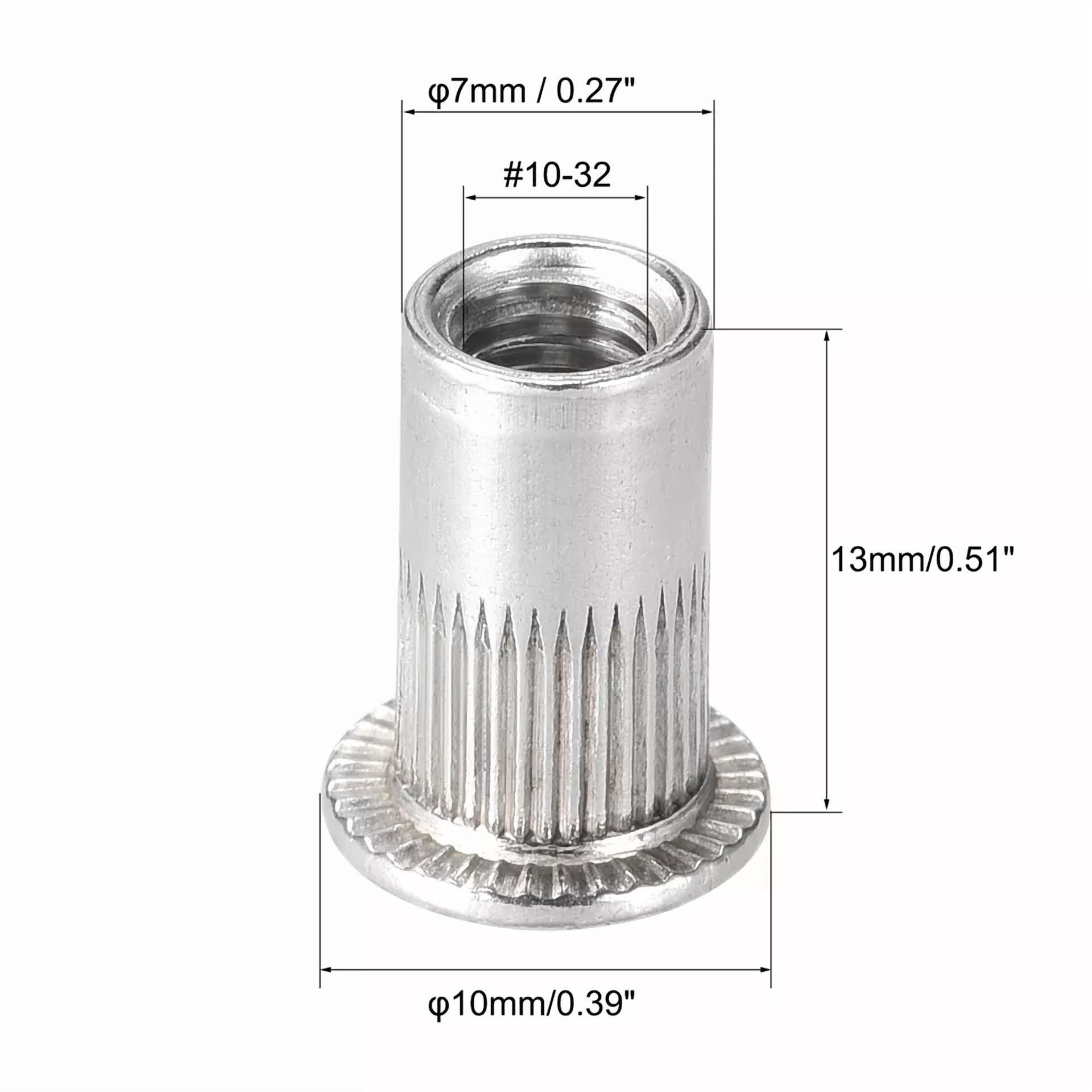 CIRCLE- 100 Pcs #10-32 Rivet Nuts Threaded Insert Nut Aluminium Alloy Knurled Flat Head