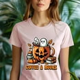thumbnail image 5 of Coffee and Books Shirt – Halloween Ghost Pumpkin Mug Tee, Azalea, Size L, 5 of 6