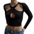 thumbnail image 2 of AXXD Black Basic T-Shirts for Women Summer 2024 Trendy Long Sleeve Top Slim Temperament Solid Color Base Shirt Sexy Spice Girl T-shirt, 2 of 8