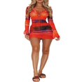 thumbnail image 4 of MesaSe Femmes Sexy Manches Longues Bodycon Mini Robe Transparente Volants Tie-Up Cocktail Robe Parti Club Robe Skinny, 4 of 7