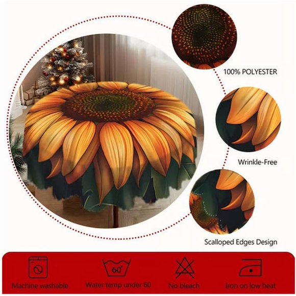 Dining Table Cloth Every Meal Sunflower Table Cloth Is Waterproof and Wrinkle Resistant, Suitable for Any Occasion0