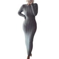 thumbnail image 1 of VISgogo Vestido de Punto de Manga Larga para Mujer, Patrón de Ganchillo Color sólido Acanalado Cuello Redondo Casual Fiesta de Club Largo de una Pieza VISgogo  moda, 1 of 5