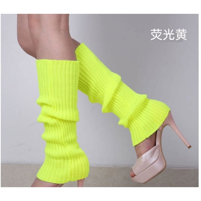 Zhuge 2 pares de calentadores de piernas para mujer, calentadores de piernas tejidos con puños elásticos antideslizantes, moda Y2K para fiestas, deportes, yoga, ballet, danza, fluoresceína