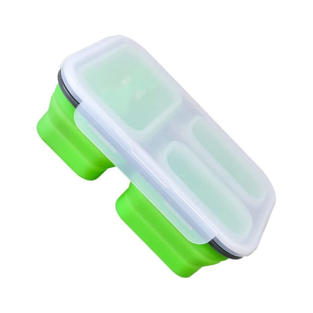 Bearachild Fiambrera de silicona plegable portátil para oficina, senderismo, comida, frutas, sándwich, contenedor lavable, fiambrera para niños Mostrada Verde
