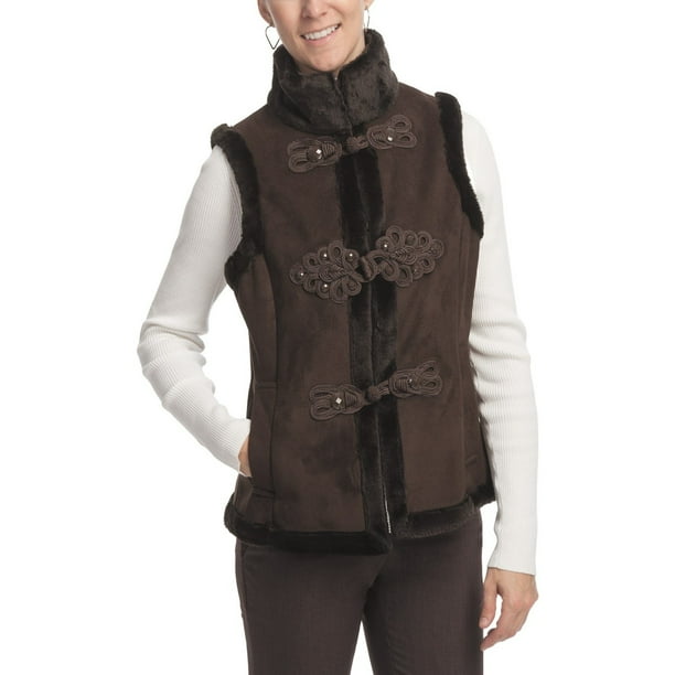 LNR Women's LNR Brown Faux Suede Vest with Furry Lining (Medium